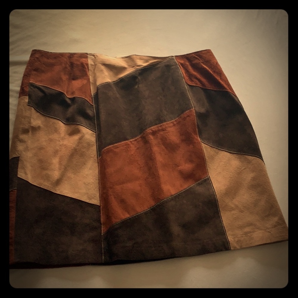 Vintage multicolored leather suede skirt, size 18
